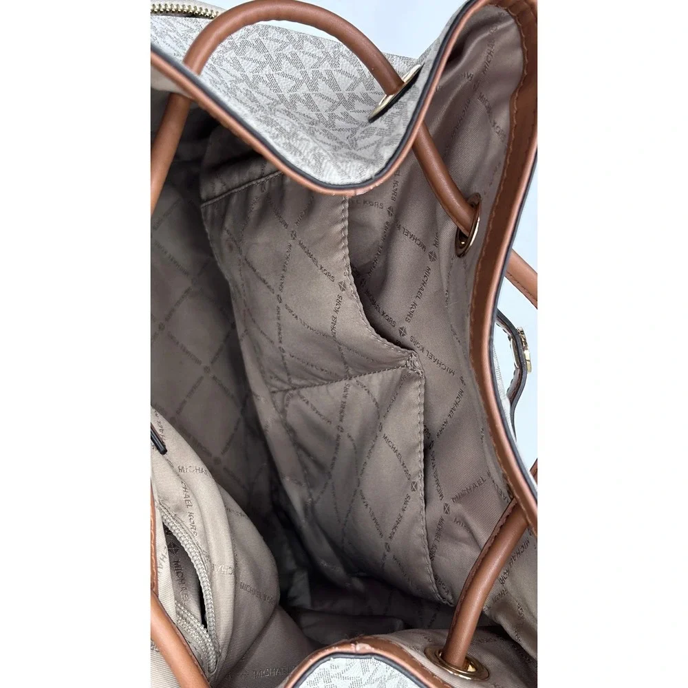 Michael Kors Abbey Vanilla Signature Logo Medium Backpack 35T9GAYB7B Gold Tone